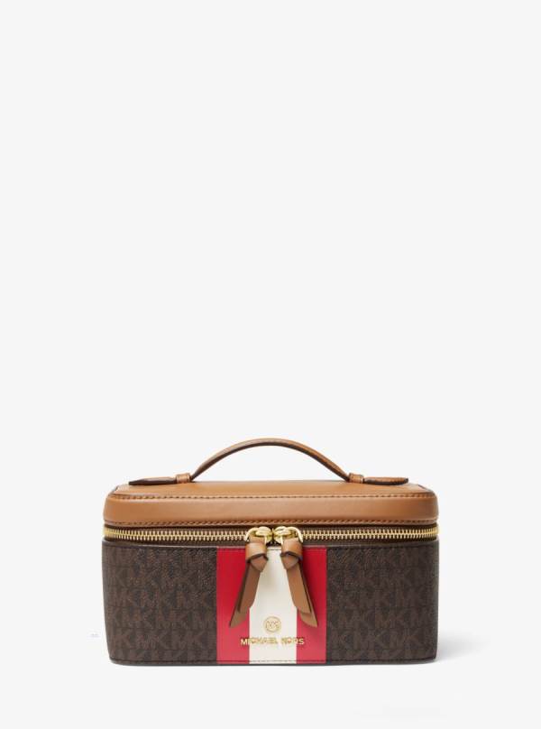 Damske Cestovné Tašky Michael Kors Medium Logo Stripe Trunk Travel Case Svetlo Červené - Kabelky Michael Kors Levně | MYZDN-6305